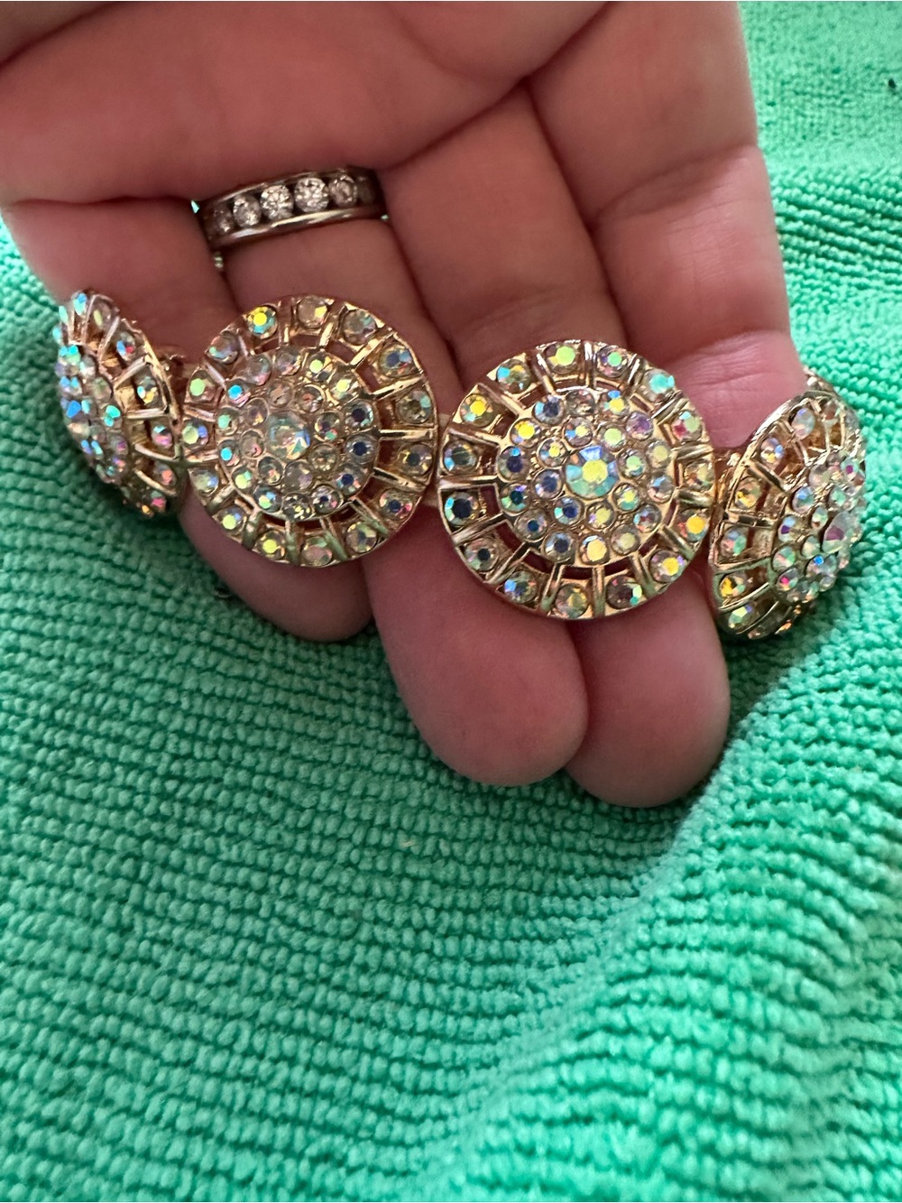Source Unknown Gold-Tone Aurora Crystal Disc Stretch Bracelet